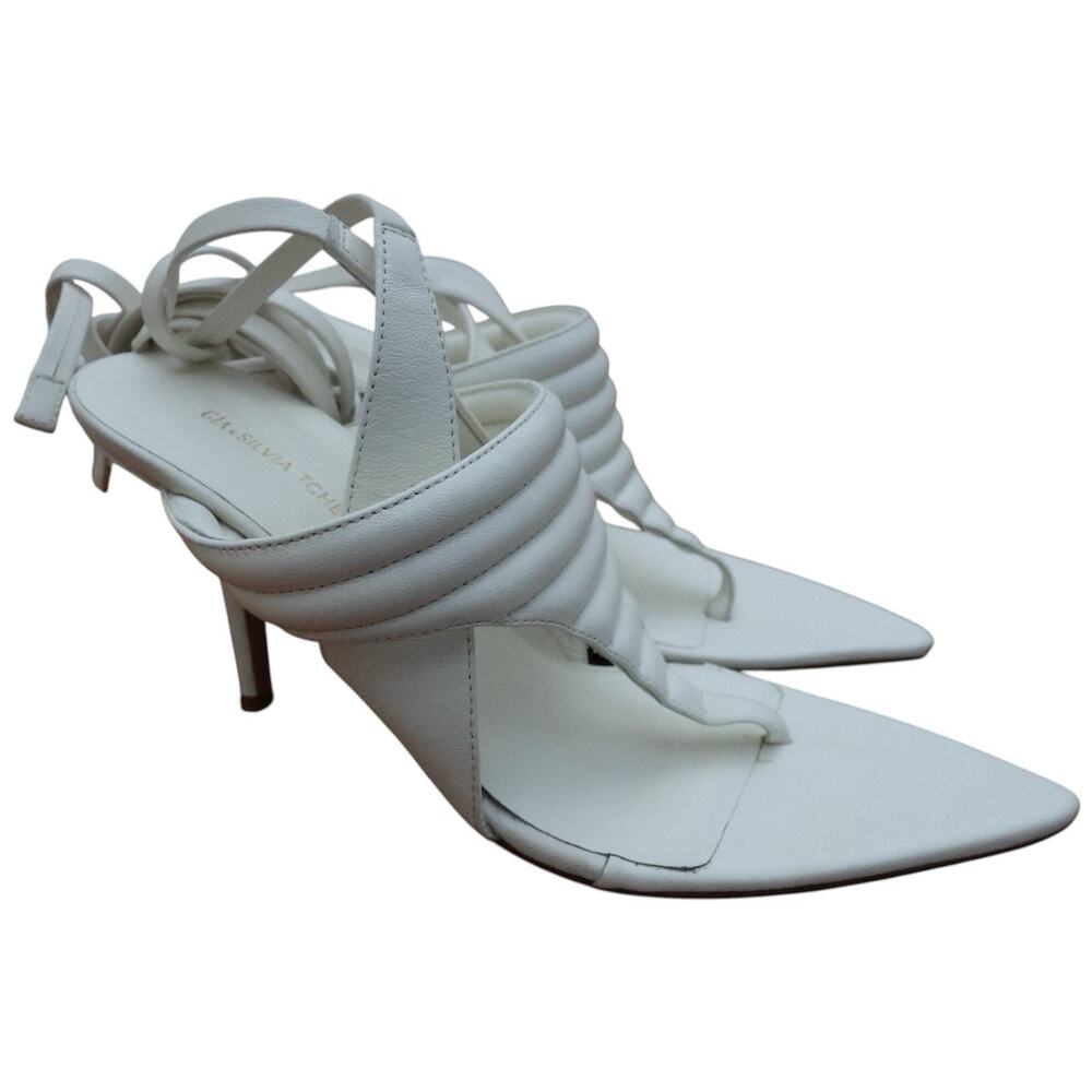 Gia x Silvia Tcherassi Leather Sandals with Wrap Around Straps In White Size 39